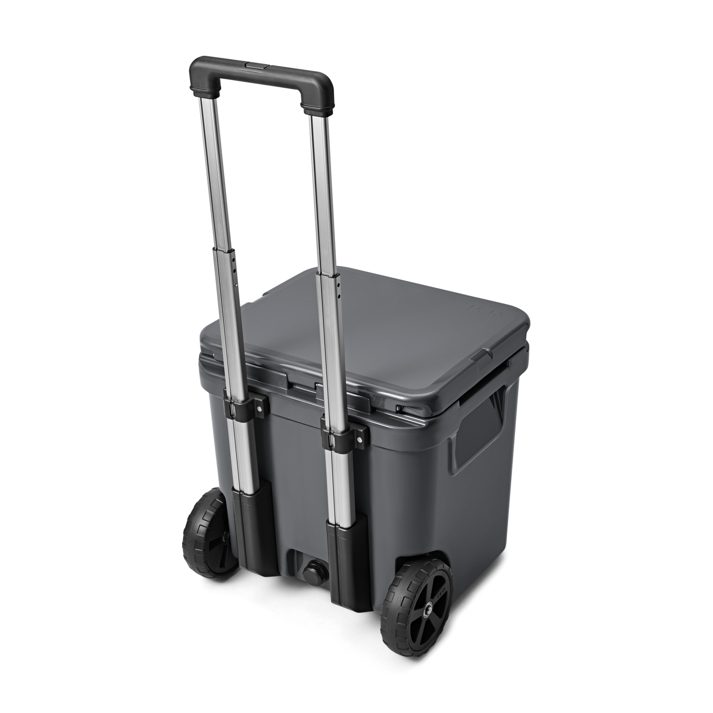 YETI Roadie 48 Wheeled Cool Box in rescue red with handle up