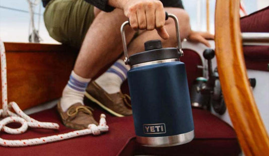 YETI flask on a boat